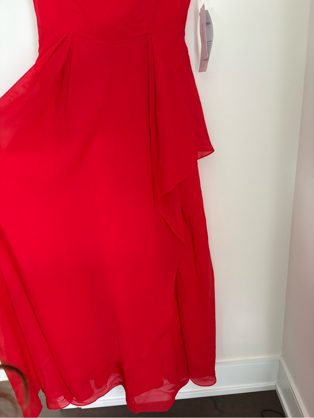 Red Square-Neck Maxi Dress with Side Ruffle - Picture 6 of 12